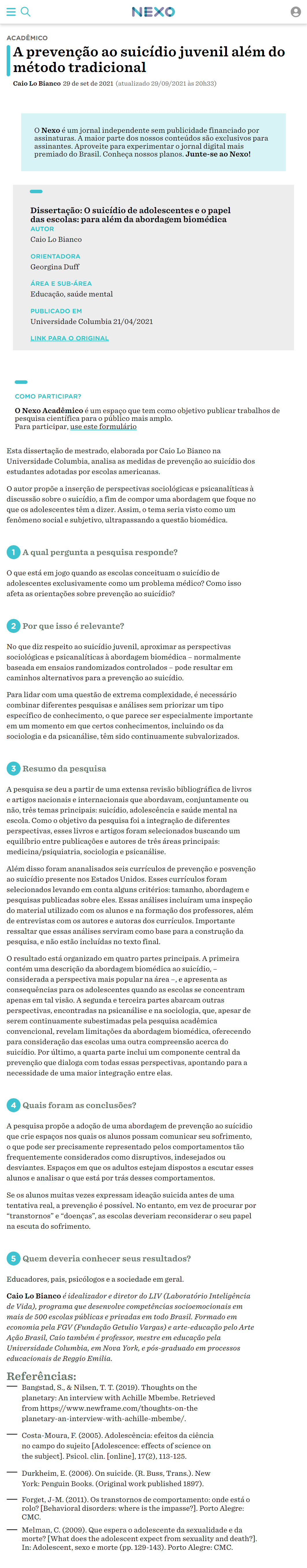 A prevenção ao suicídio juvenil além do método tradicional