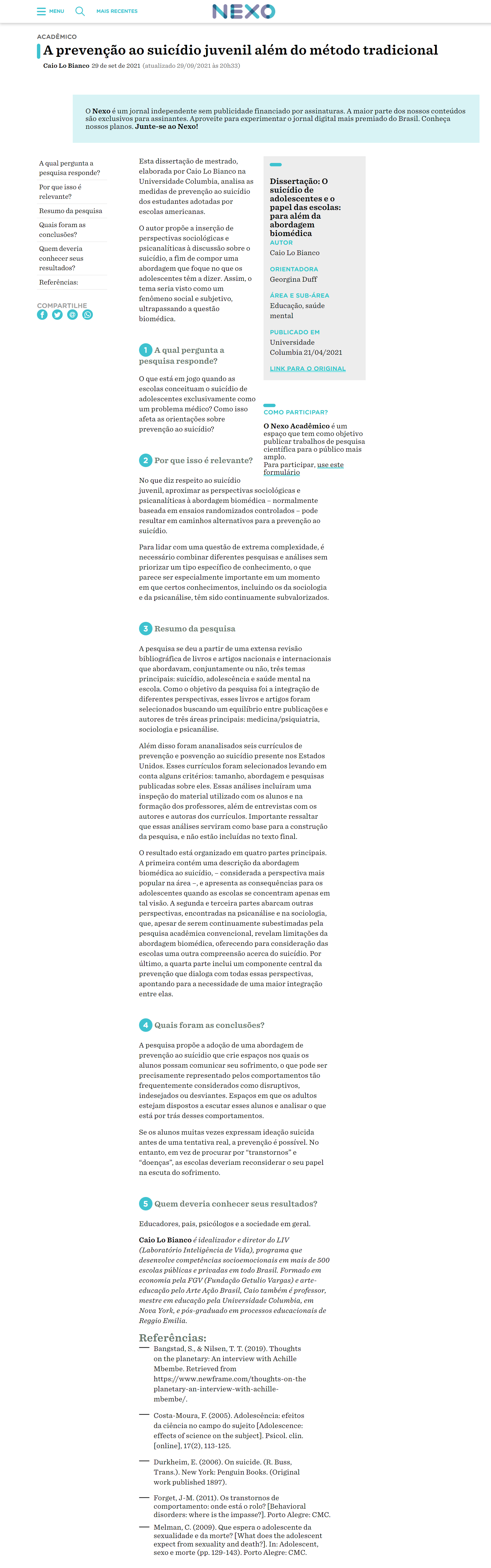 A prevenção ao suicídio juvenil além do método tradicional