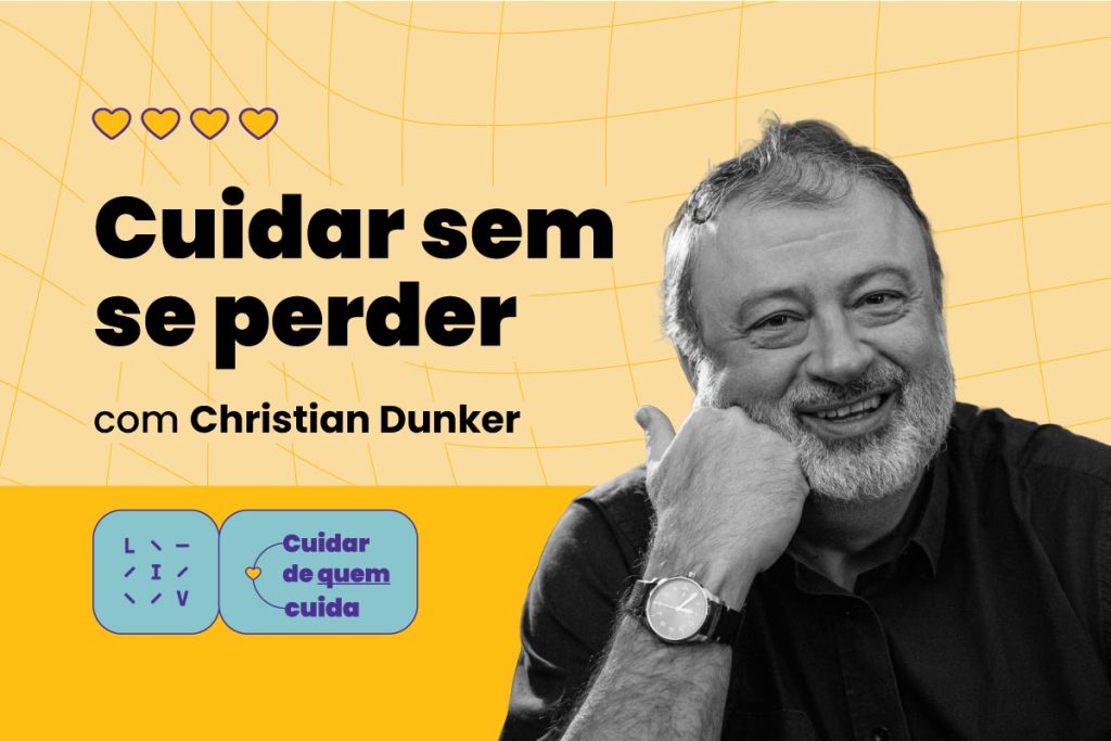 O psicanalista Christian Dunker palestrando para educadores sobre o cuidado com quem educa e a saúde mental nas escolas